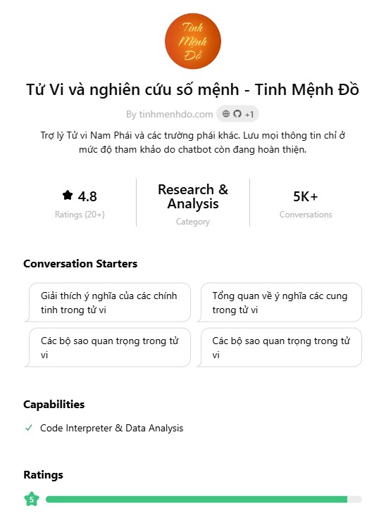 App Tinh Mệnh Đồ trên GPT